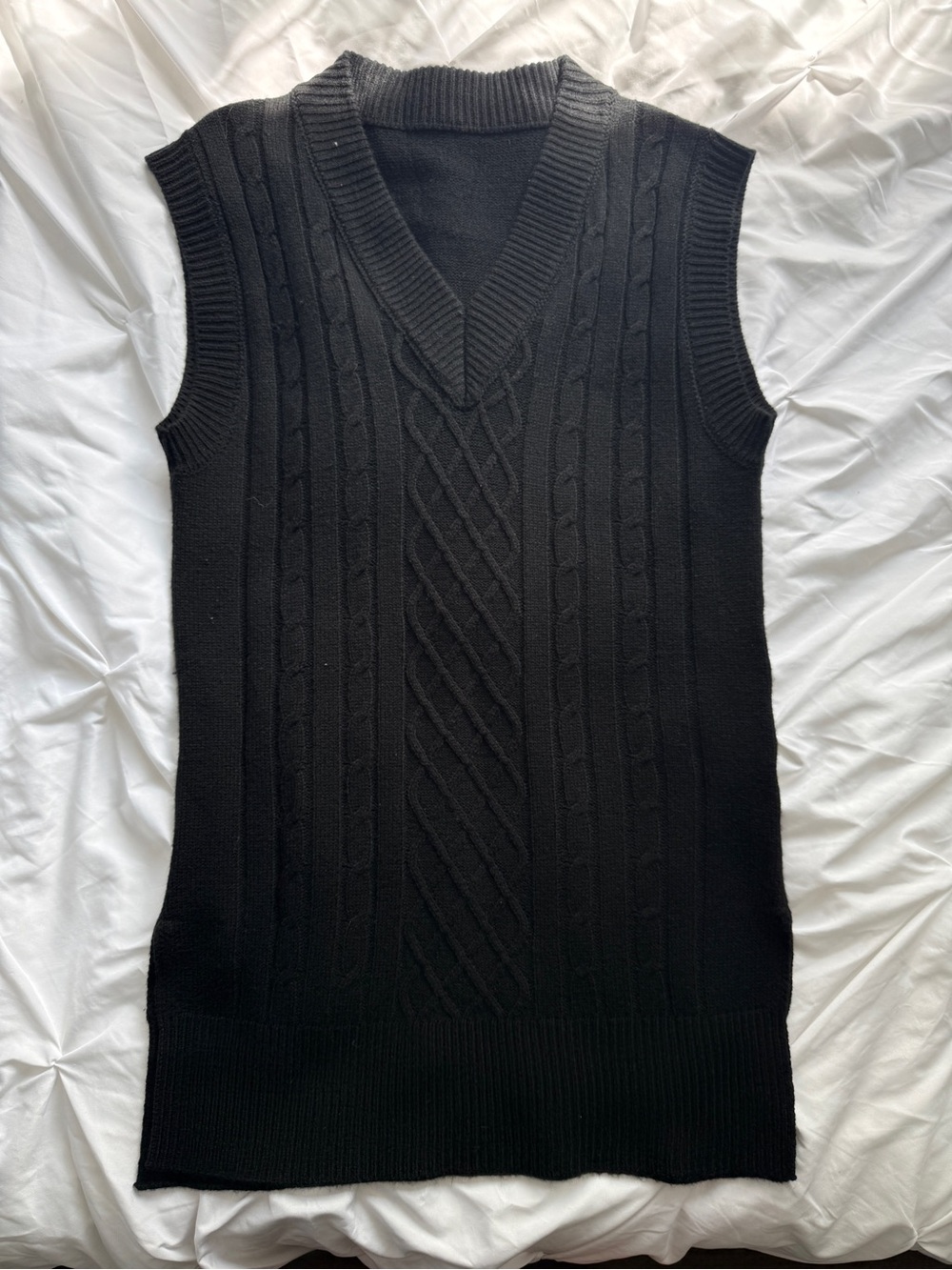 Classic Black Cable-Knit V-Neck Sweater Vest
